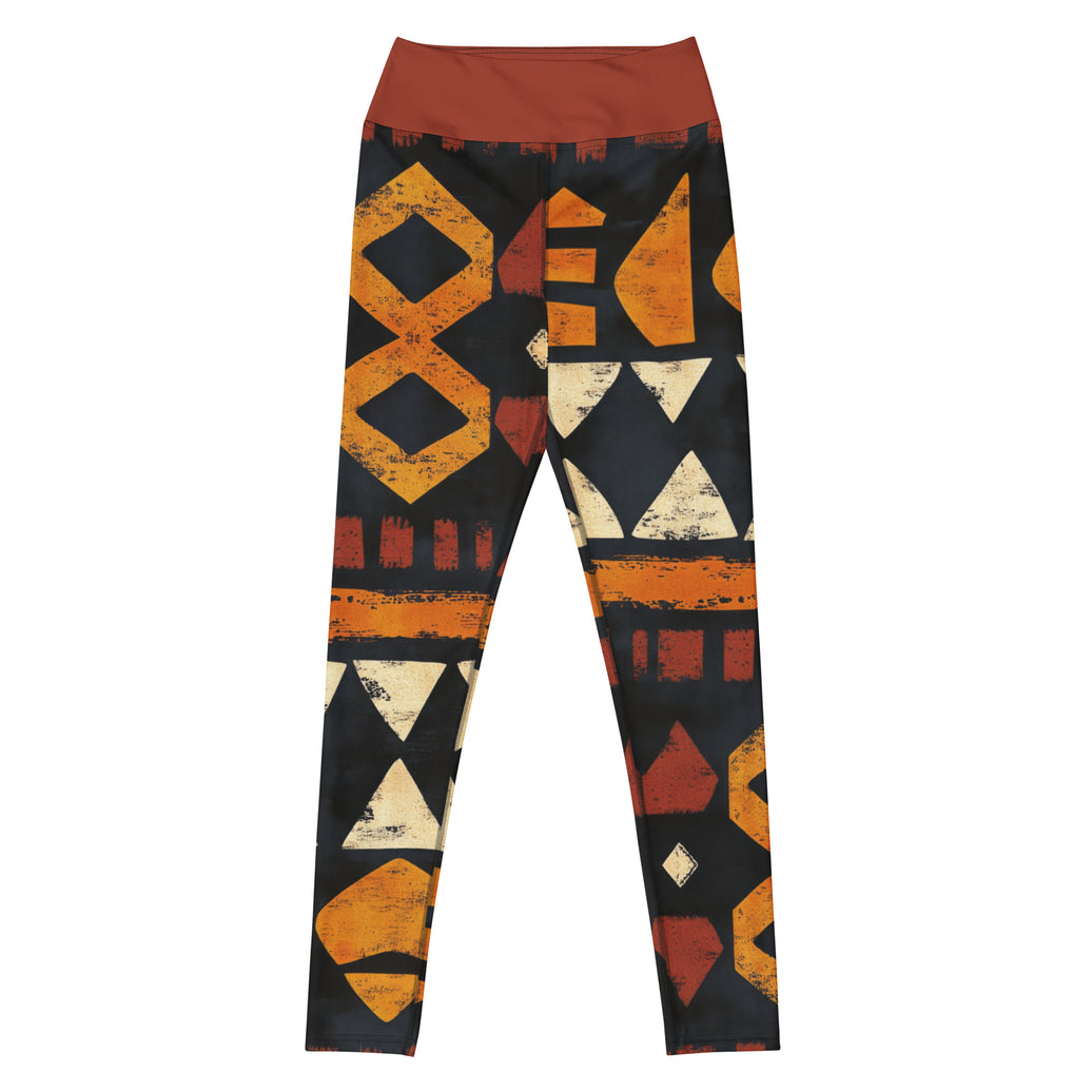 Rooted royalty statement yoga leggings with bold colors, eco-friendly women’s activewear front viewn