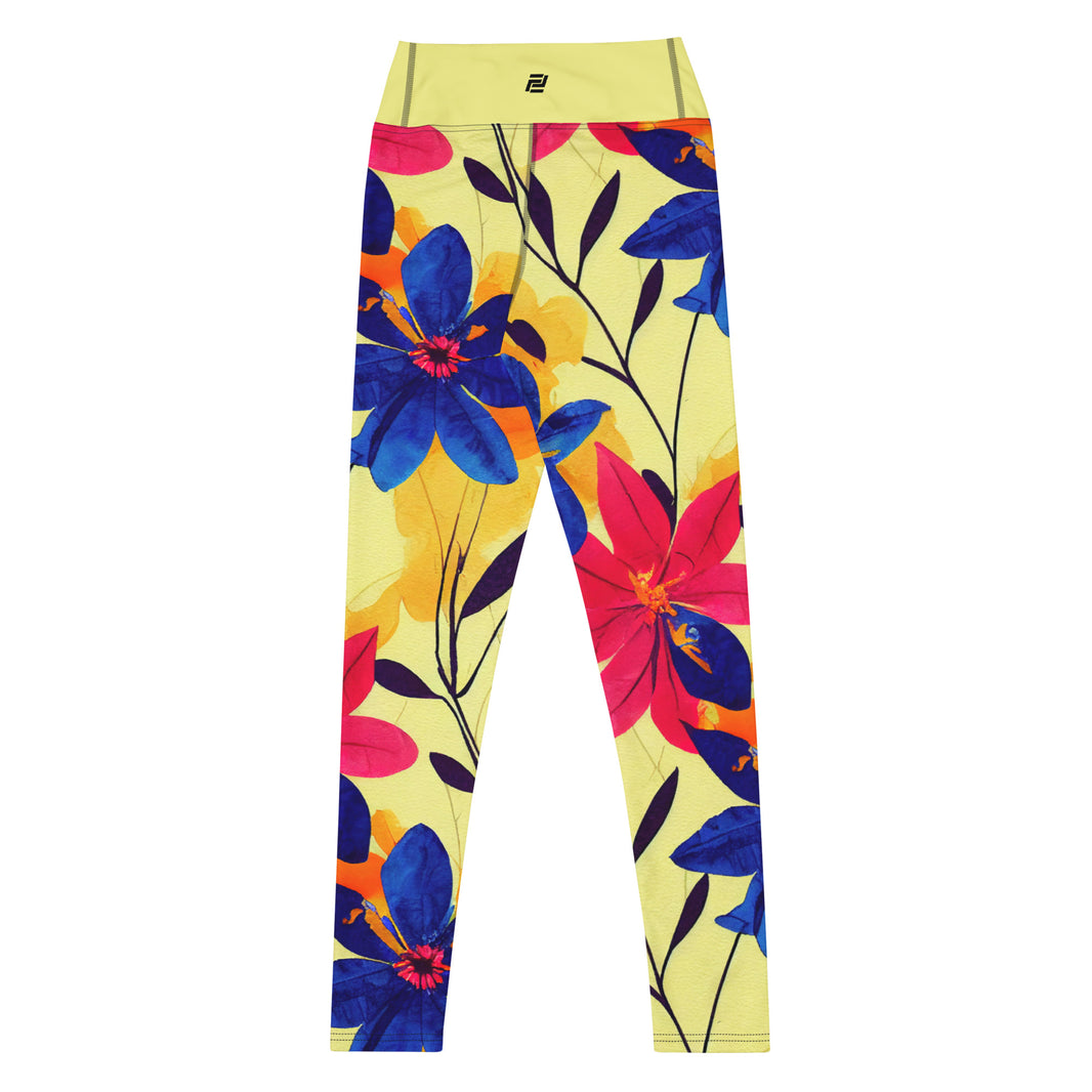 Bright & Blooming floral yoga leggings with vibrant colors, eco-friendly women’s activewear back viewn