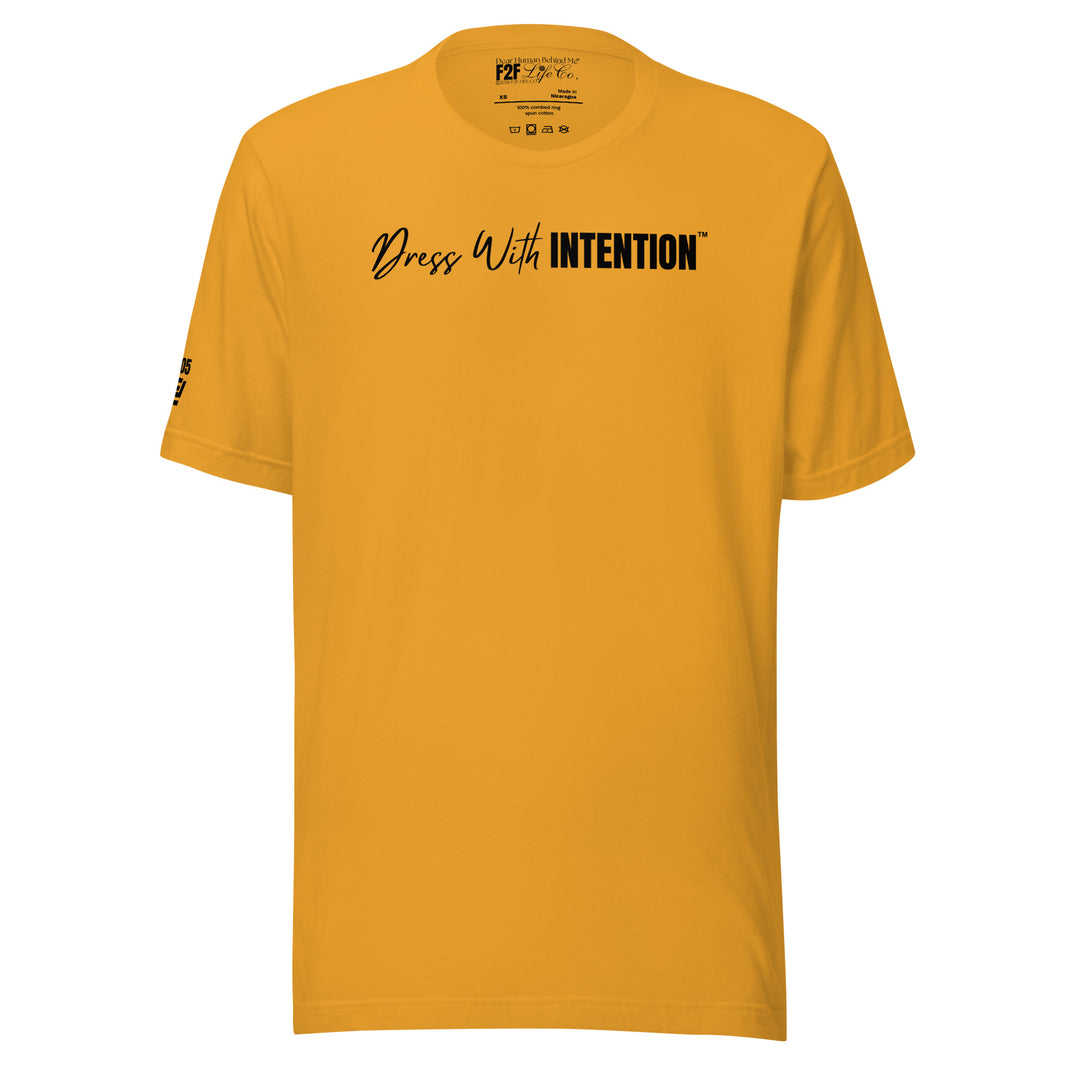 Dear Human Behind Me™ mustard shirt Message #05 dress with intention front view