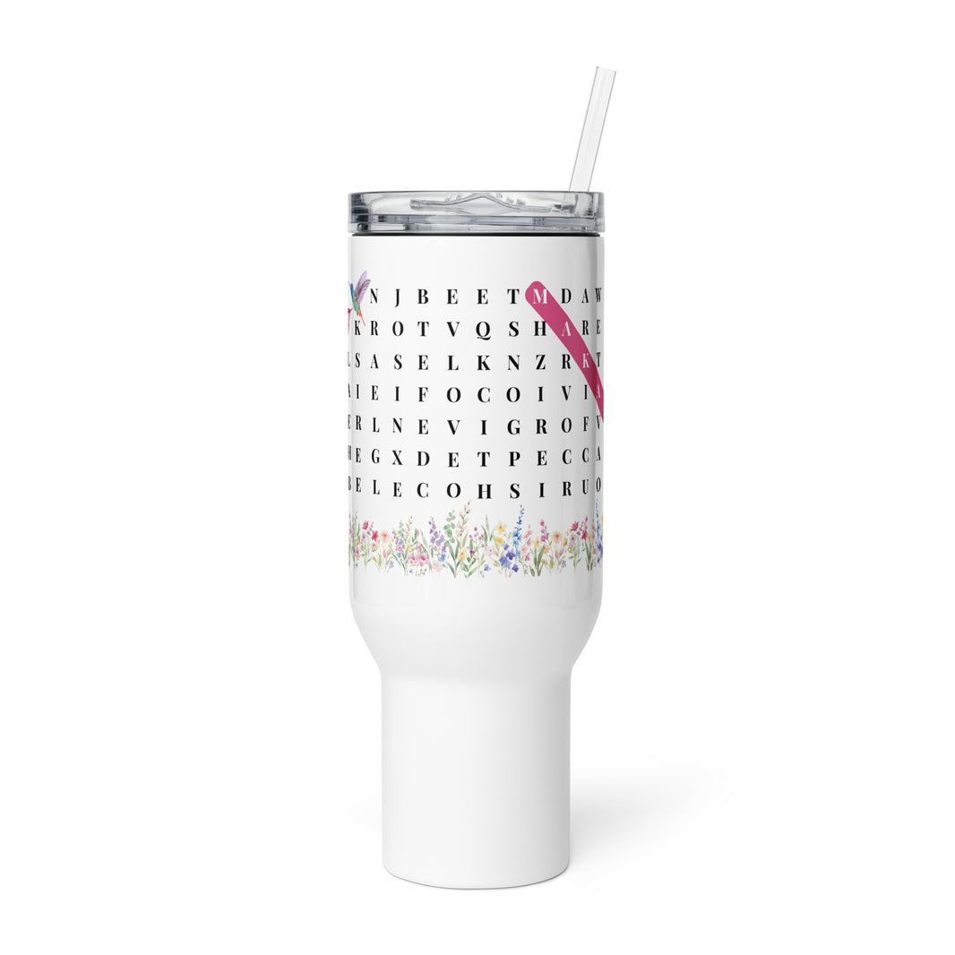 F2F Life word search travel tumbler with hidden affirmations and handle, 40oz