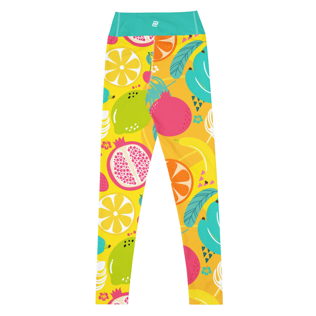 Fresh Start fruit yoga leggings with vibrant colors, eco-friendly women’s activewear back view