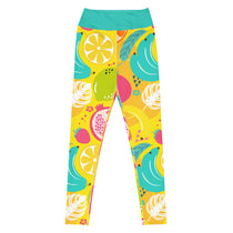 Fresh Start fruit yoga leggings with vibrant colors, eco-friendly women’s activewear front view