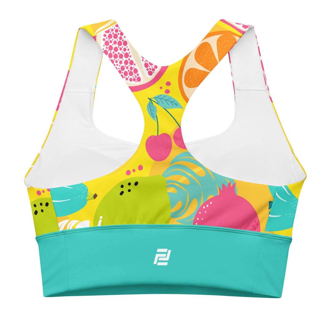 "Fresh Start" longline sports bra with teal band, medium-high support activewear back view