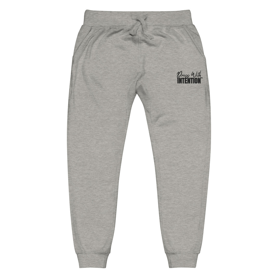 Long front view of "Dress With Intention" unisex joggers in carbon grey