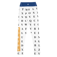 Back view of "The Gold Standard" statement workout leggings with word search, eco-friendly women’s activewear