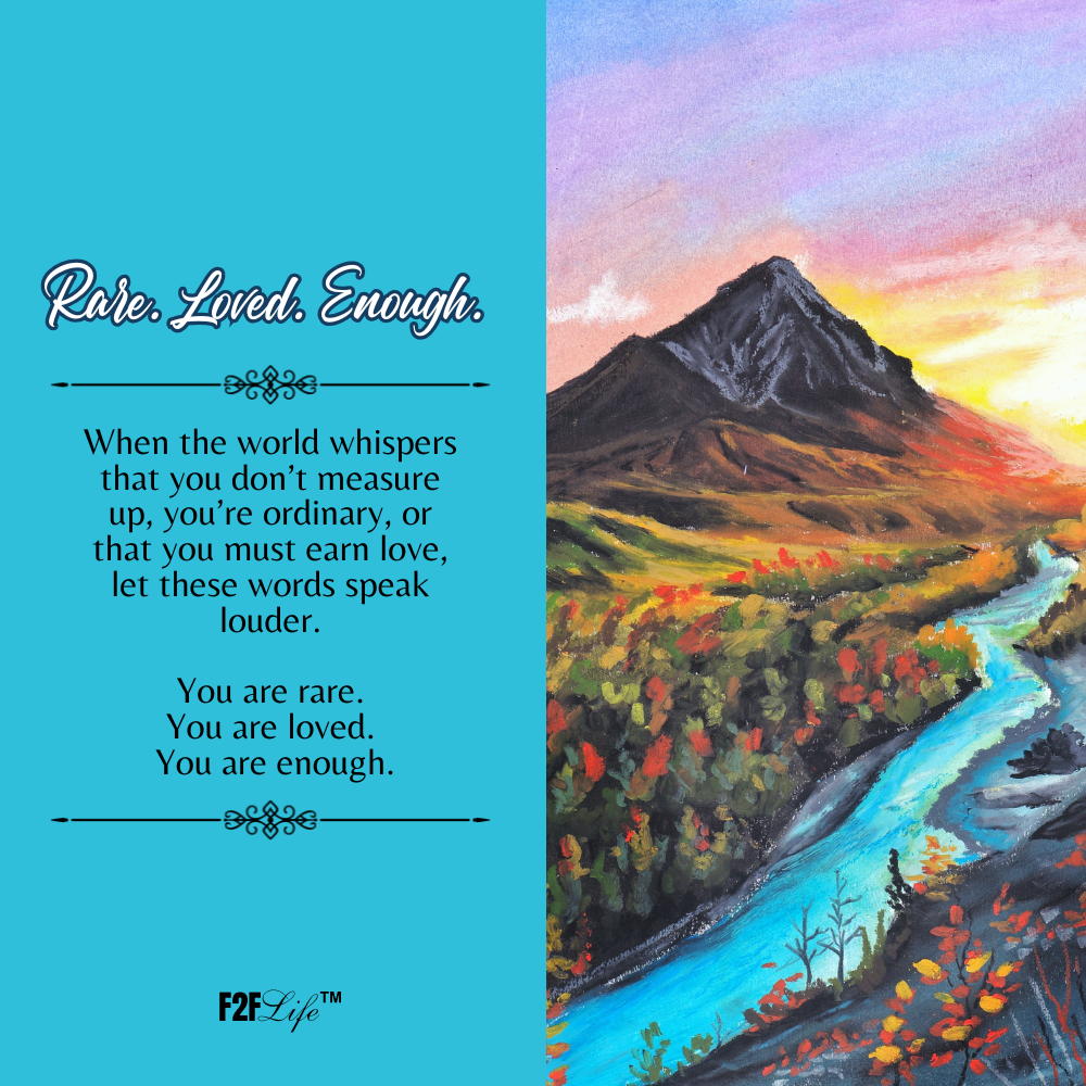Blue with mountain scenery jewelry insert with rare enough loved wording with encouraging message