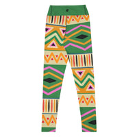Bold frequency tribal leggings with bold colors, eco-friendly women’s activewear back view