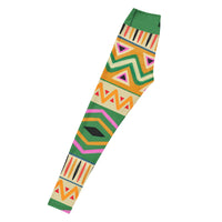 Bold Frequency tribal leggings with bold colors, eco-friendly women’s activewear left long view