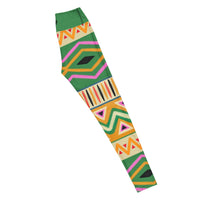 Bold frequency tribal leggings with bold colors, eco-friendly women’s activewear right long view