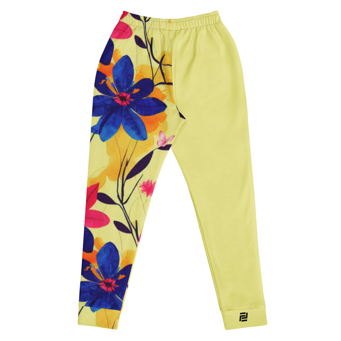 "Bright & Blooming" floral joggers with yellow colorblock, women’s bold activewear back view