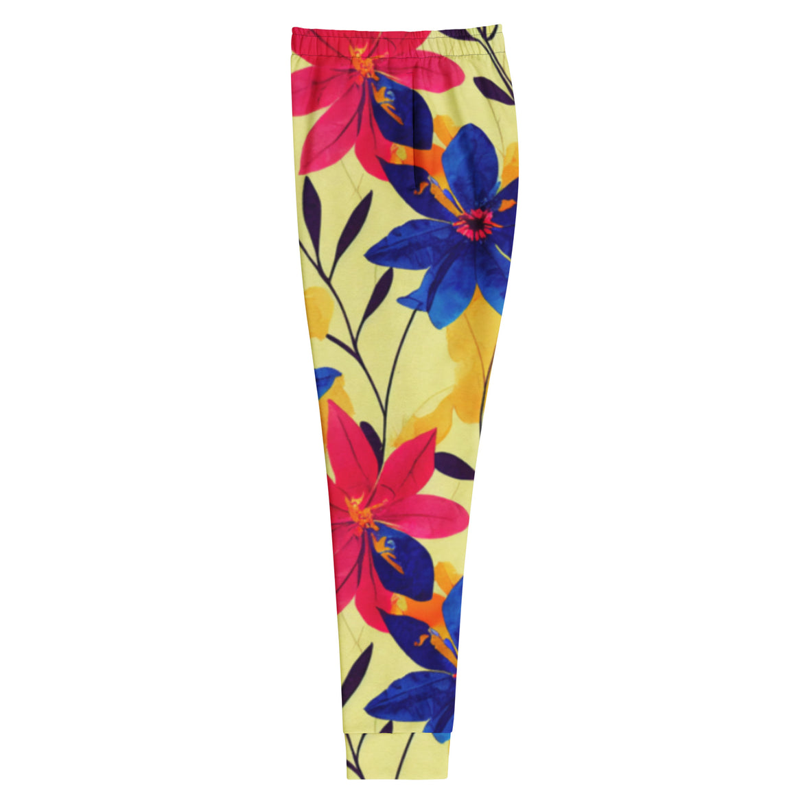 "Bright & Blooming" floral joggers with yellow colorblock, women’s bold activewear left view