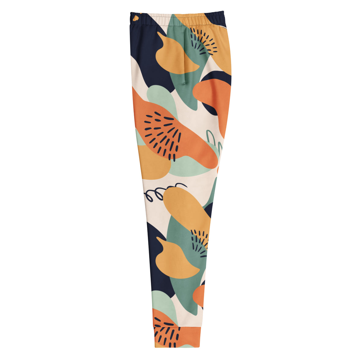 "Fierce & Fluid" joggers with abstract pattern and gold colorblock, women’s bold activewear left view