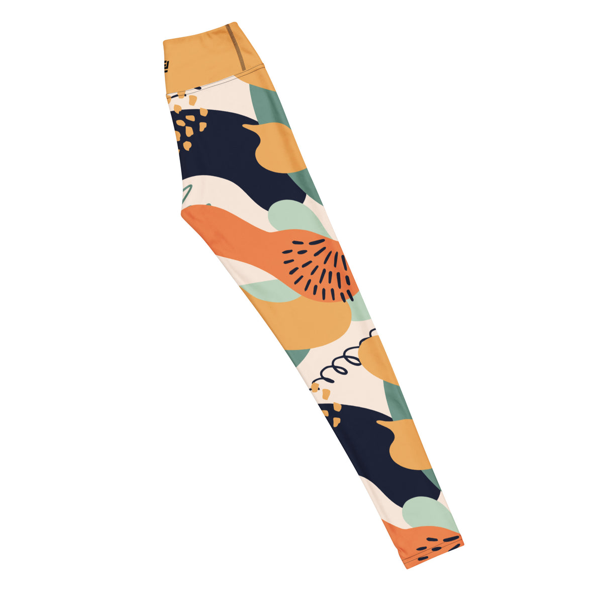 Fierce & fluid abstract yoga leggings with vibrant colors, eco-friendly women’s activewear right long viewn