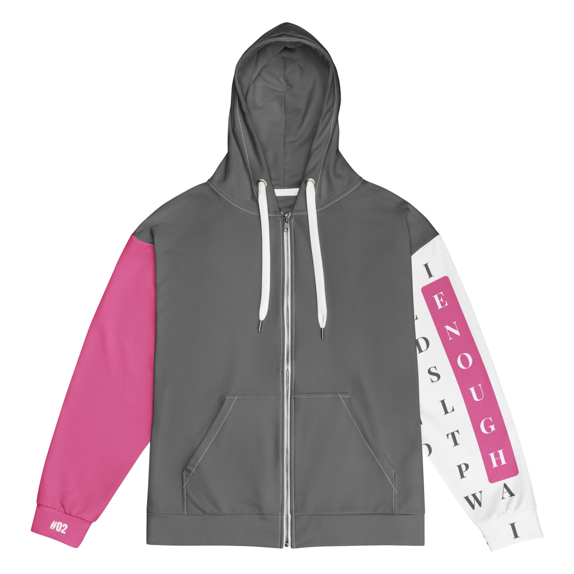 Flat front view Dear Human Behind Me™ zip hoodie Message #02 you are enough