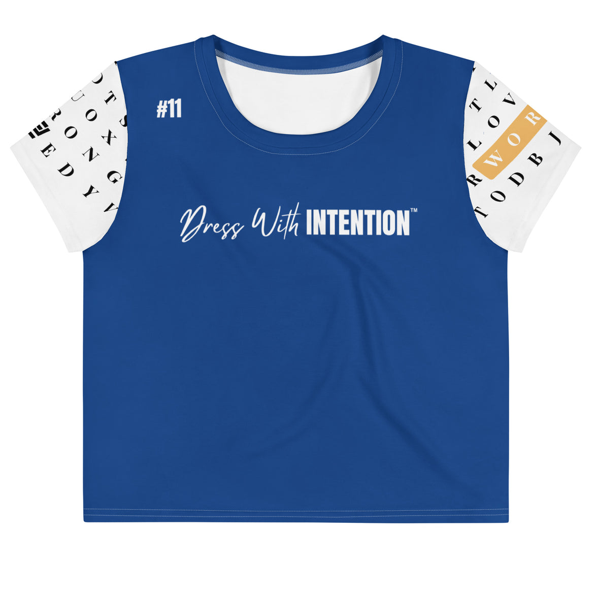 Front view of Dear Human Behind Me™ statement crop  t-shirt Message #11 dress with intention