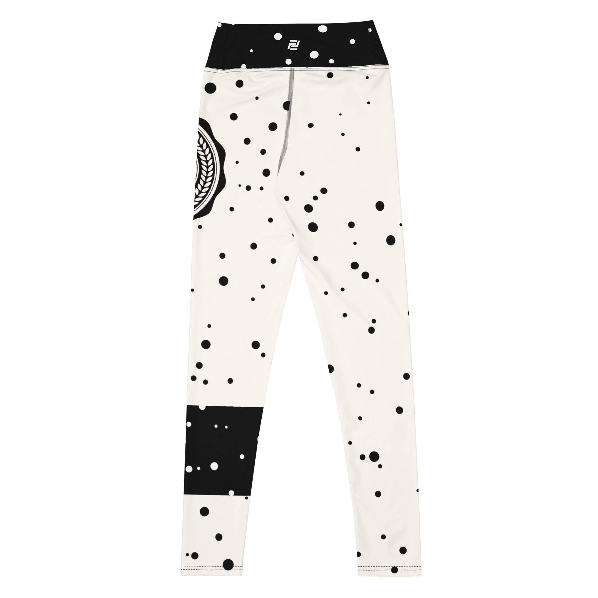 God Approved Polka Dot leggings with black band, eco-friendly women’s activewear back view