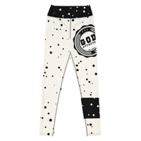 God Approved Polka Dot leggings with black band, eco-friendly women’s activewear front view