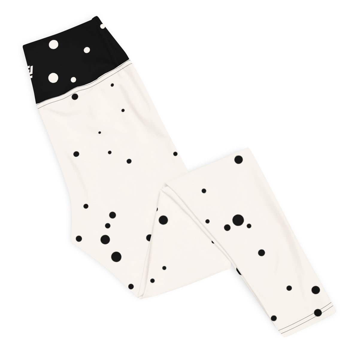 God Approved Polka Dot leggings with black band, eco-friendly women’s activewear right folded view