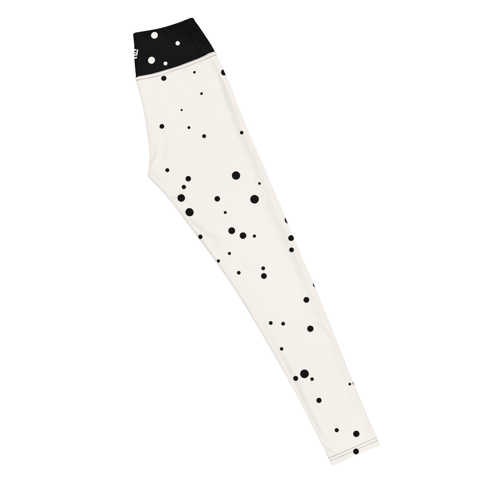 God Approved Polka Dot leggings with black band, eco-friendly women’s activewear right long view