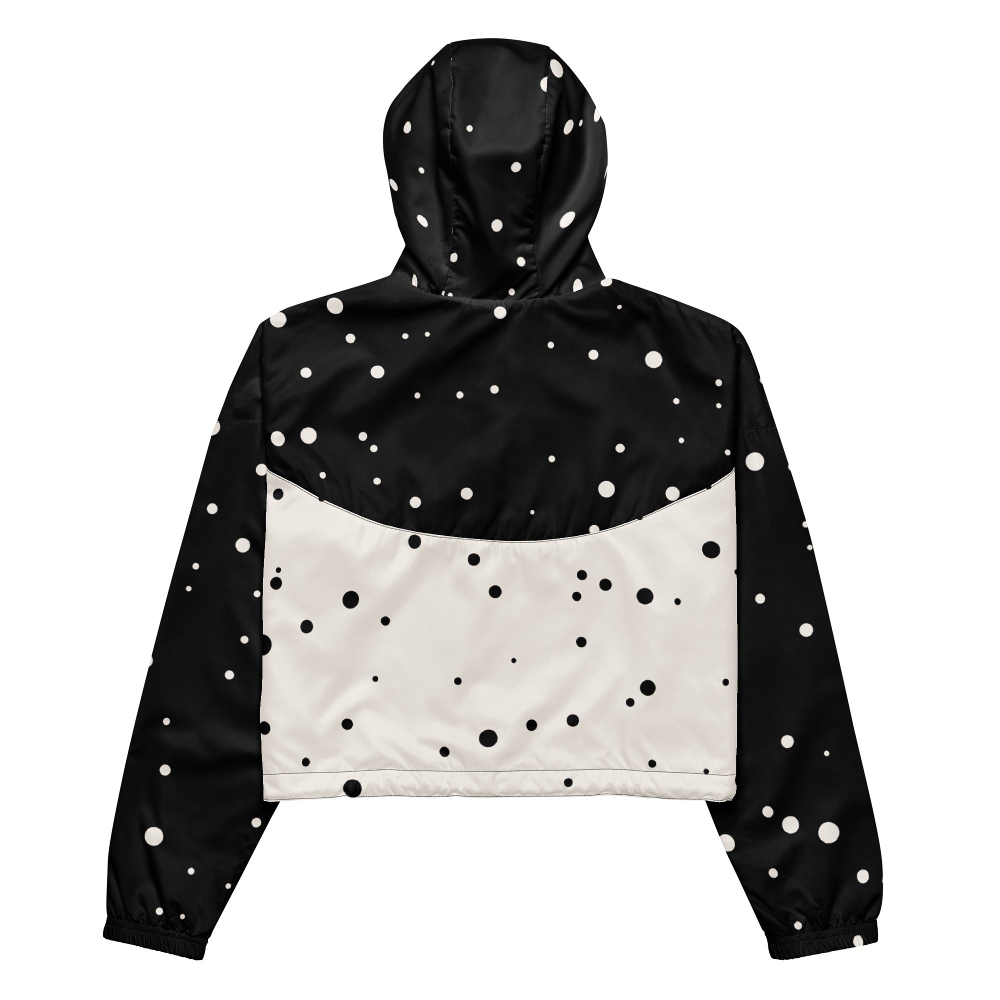 "God Approved" cropped windbreaker with black polka design back view