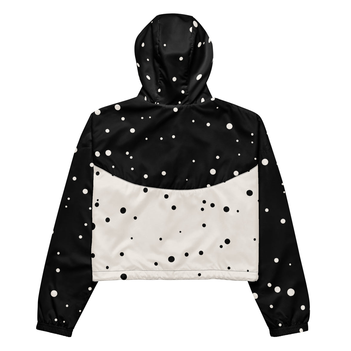 "God Approved" cropped windbreaker with black polka design back view