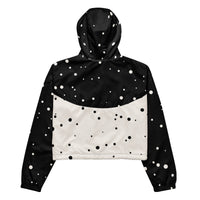"God Approved" cropped windbreaker with black polka design back view