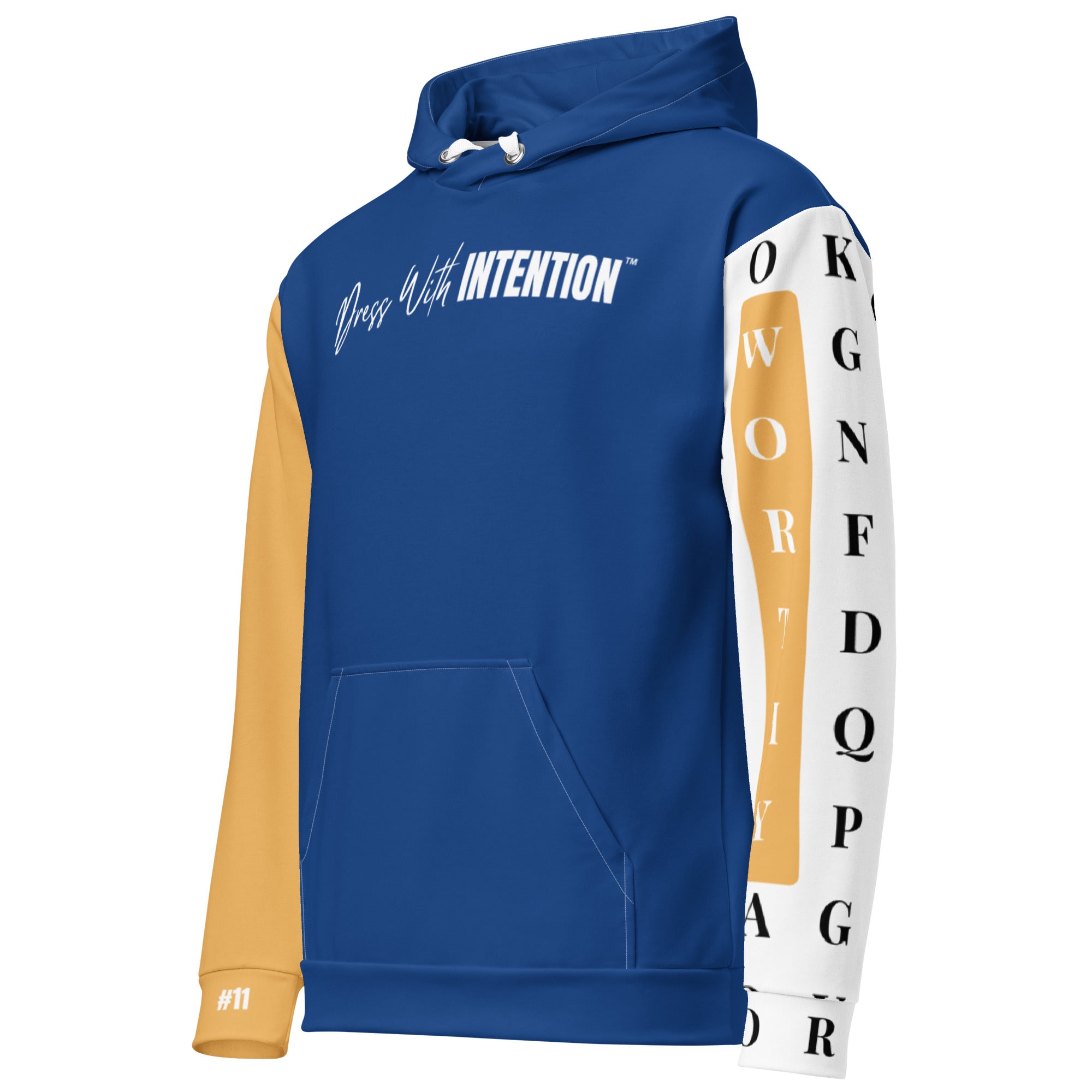 Left side view of Dear Human Behind Me™ hoodie Message #11 You Are Worthy
