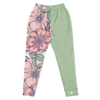 "Love In Bloom" floral joggers with green colorblock, women’s bold activewear back view