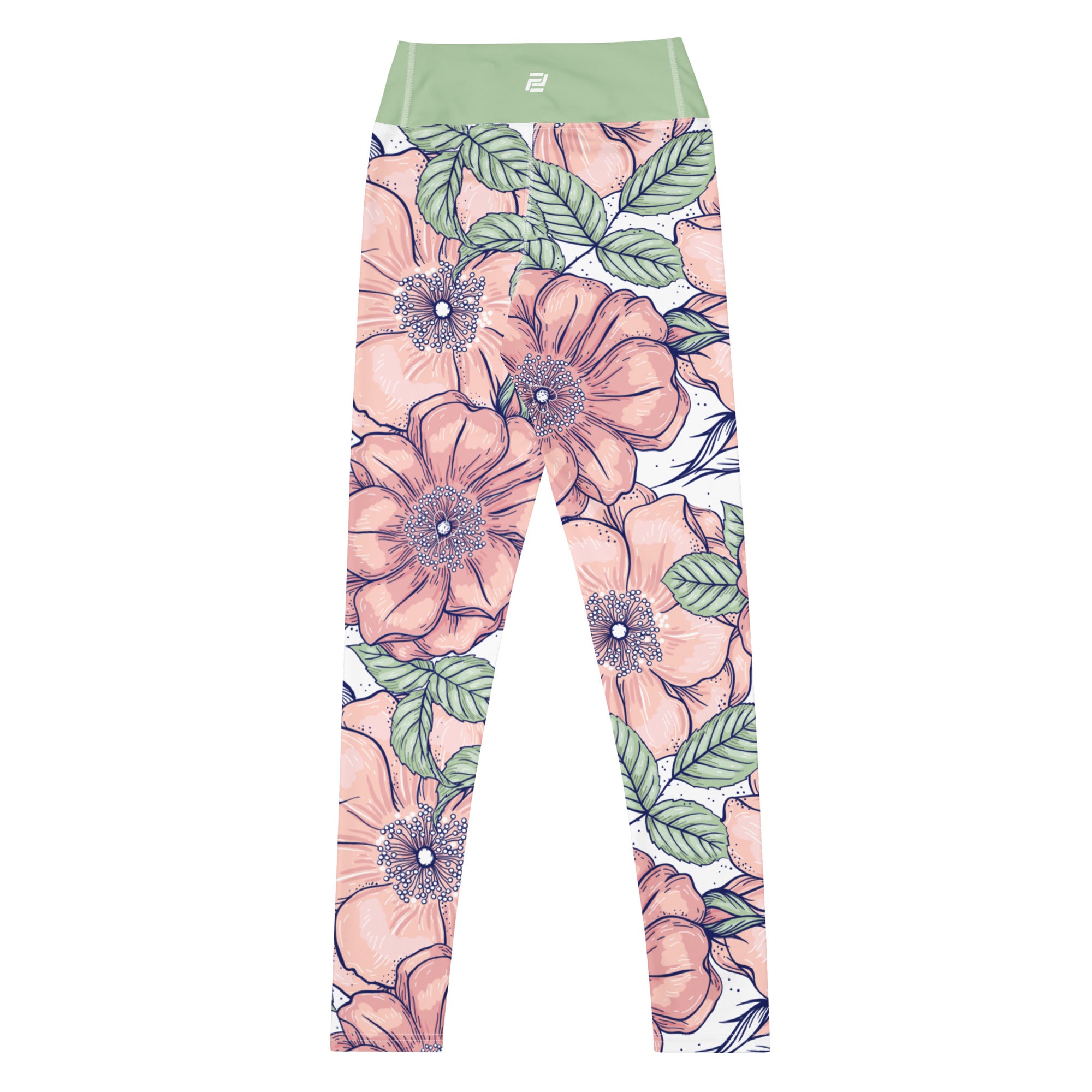 Love in bloom floral yoga leggings with soft colors, eco-friendly women’s activewear back view