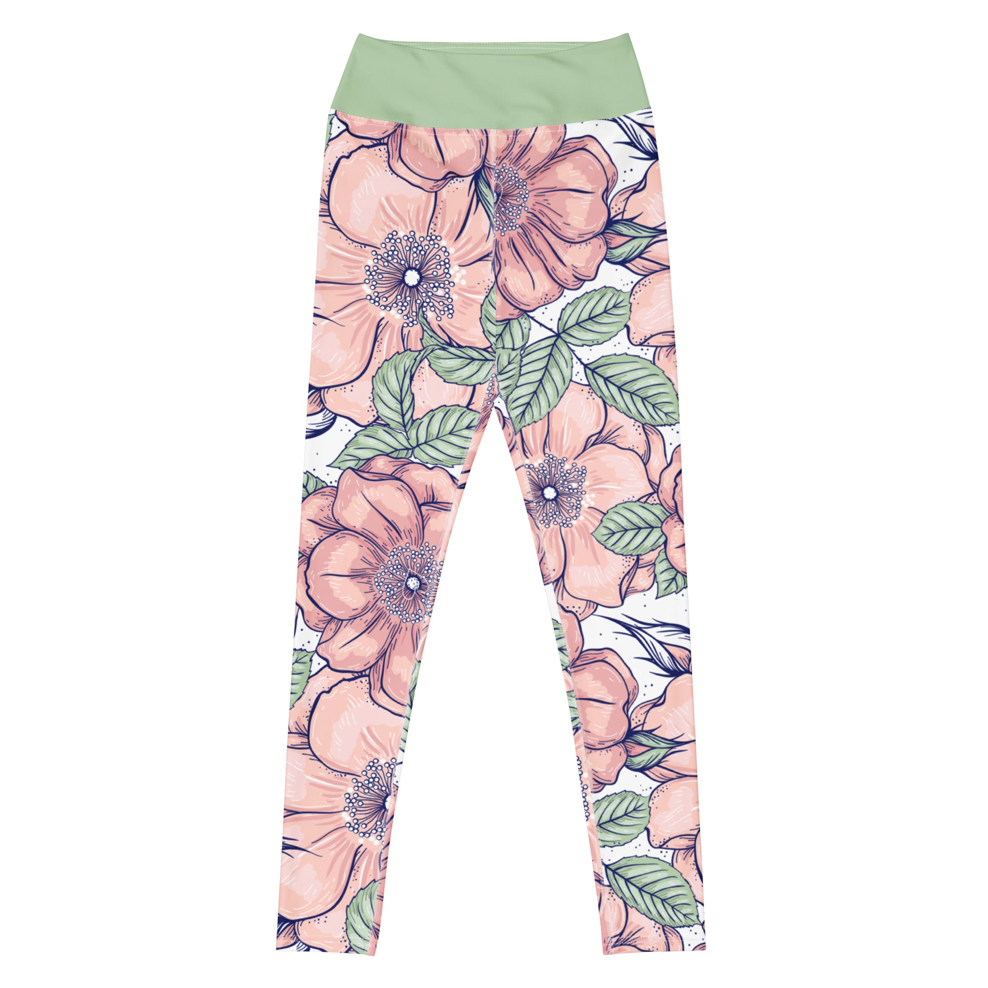 Love in bloom floral yoga leggings with soft colors, eco-friendly women’s activewear front view