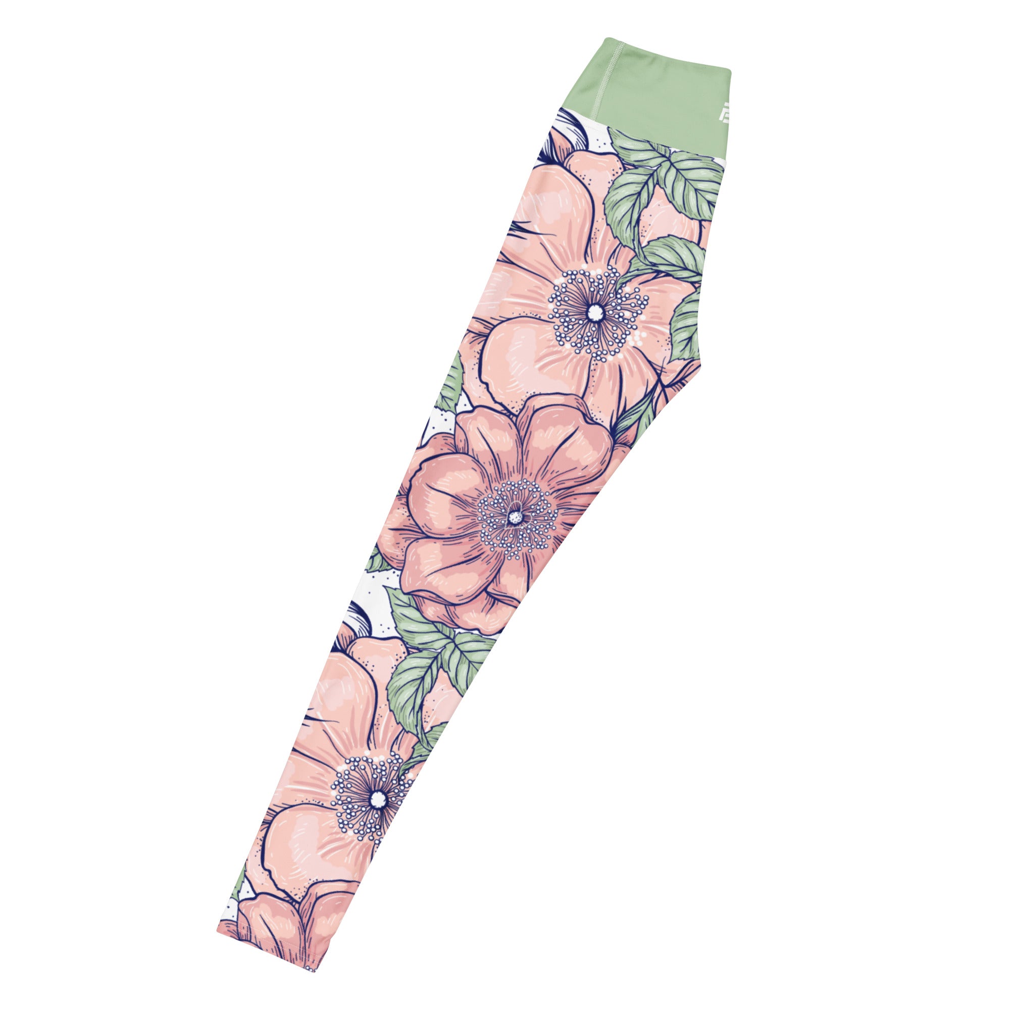 Love in bloom floral yoga leggings with soft colors, eco-friendly women’s activewear left long view
