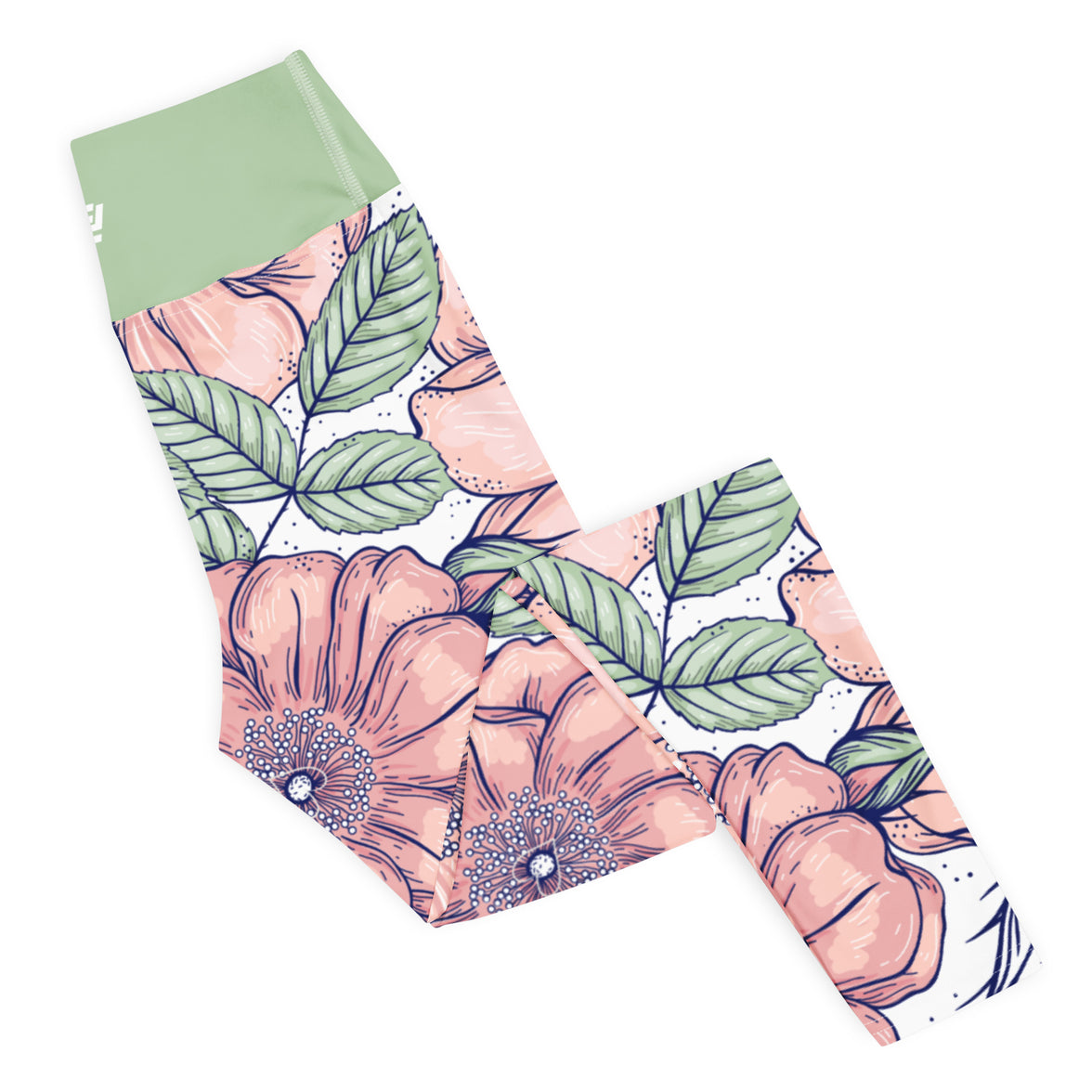 Love in bloom floral yoga leggings with soft colors, eco-friendly women’s activewear right folded view