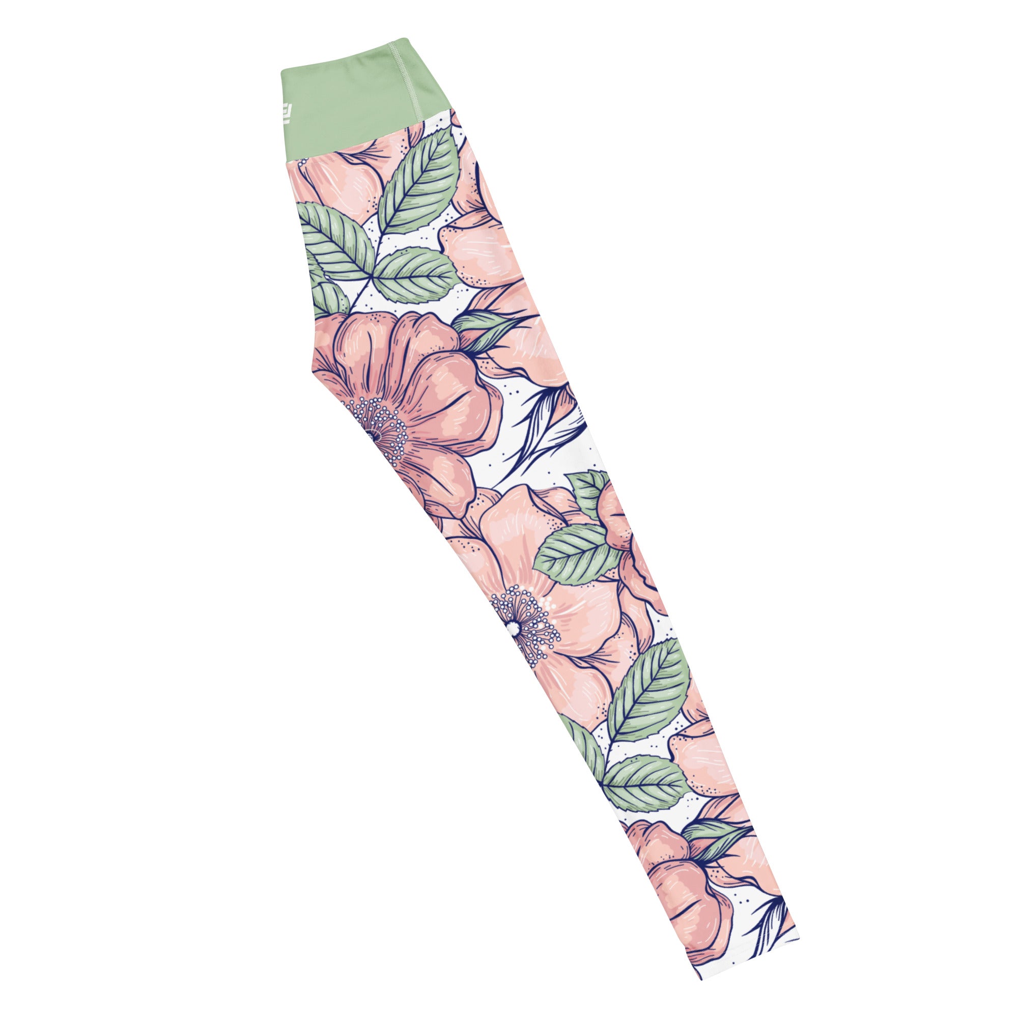 Love in bloom floral yoga leggings with soft colors, eco-friendly women’s activewear right long view