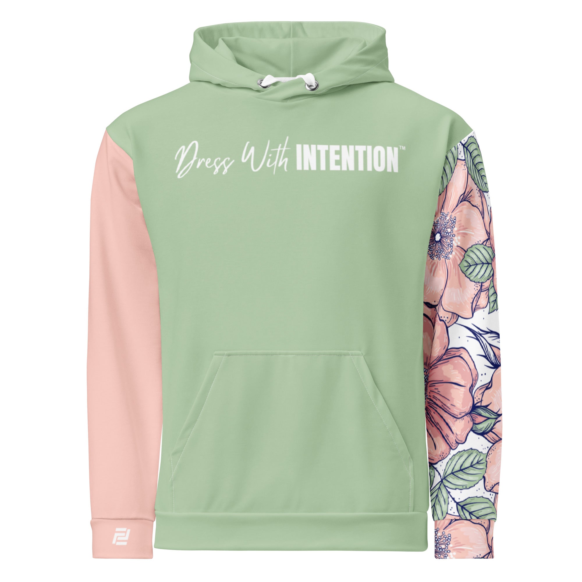 Love in bloom green hoodie with no back message front view
