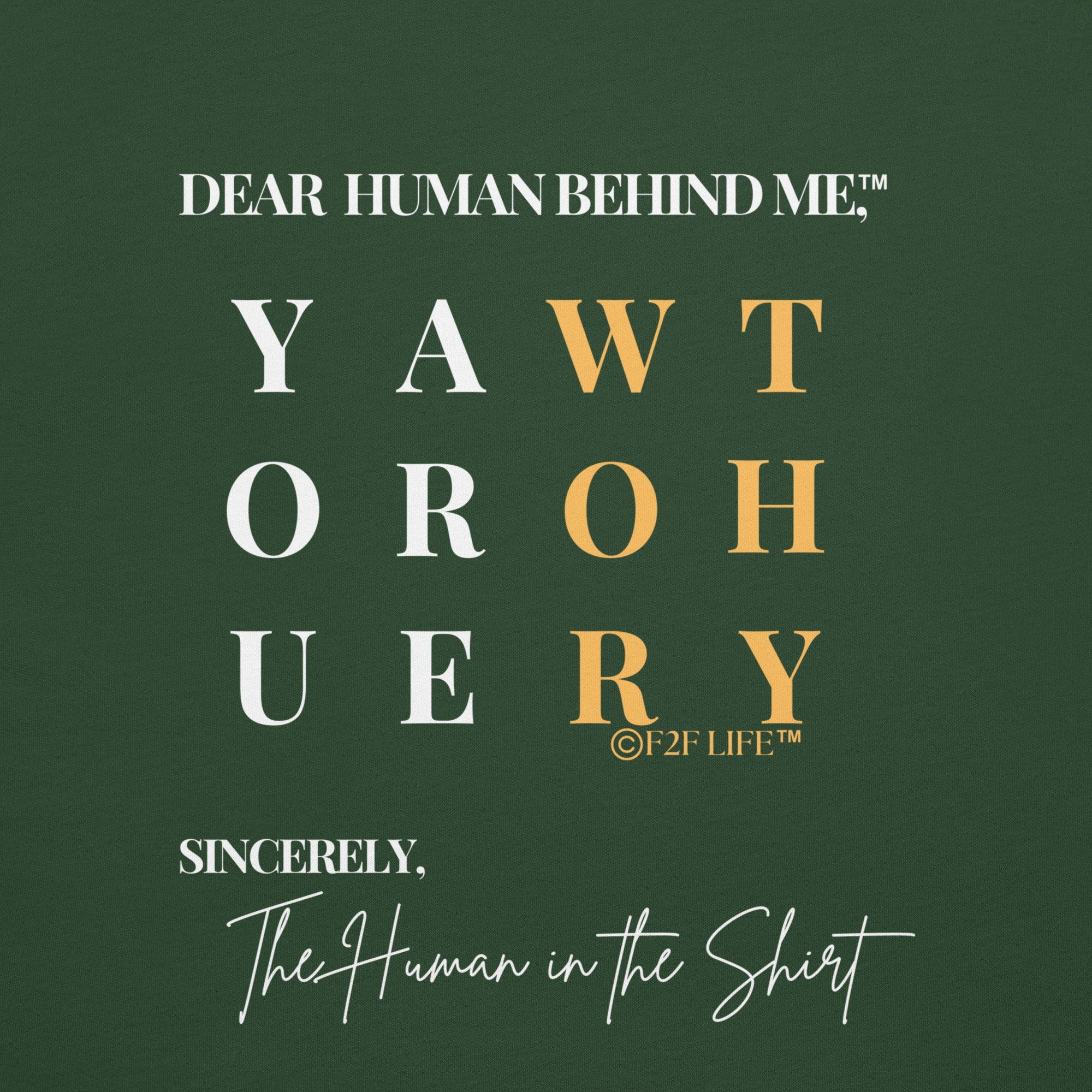 Graphic Design for Dear Human Behind Me, Message 11 You Are Worthy on Green Shirt