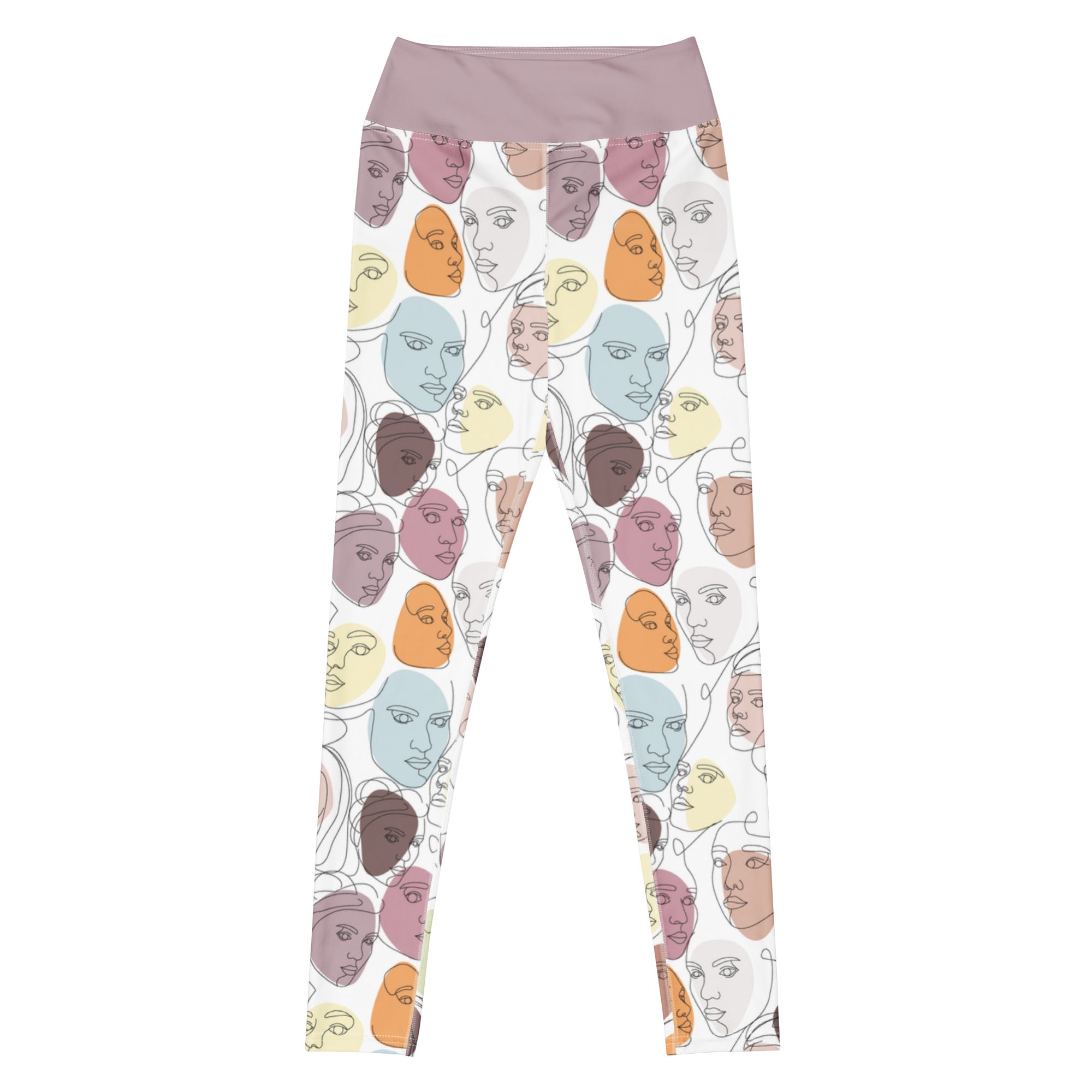 Mindful muse statement yoga leggings with soft colors, eco-friendly women’s activewear front view