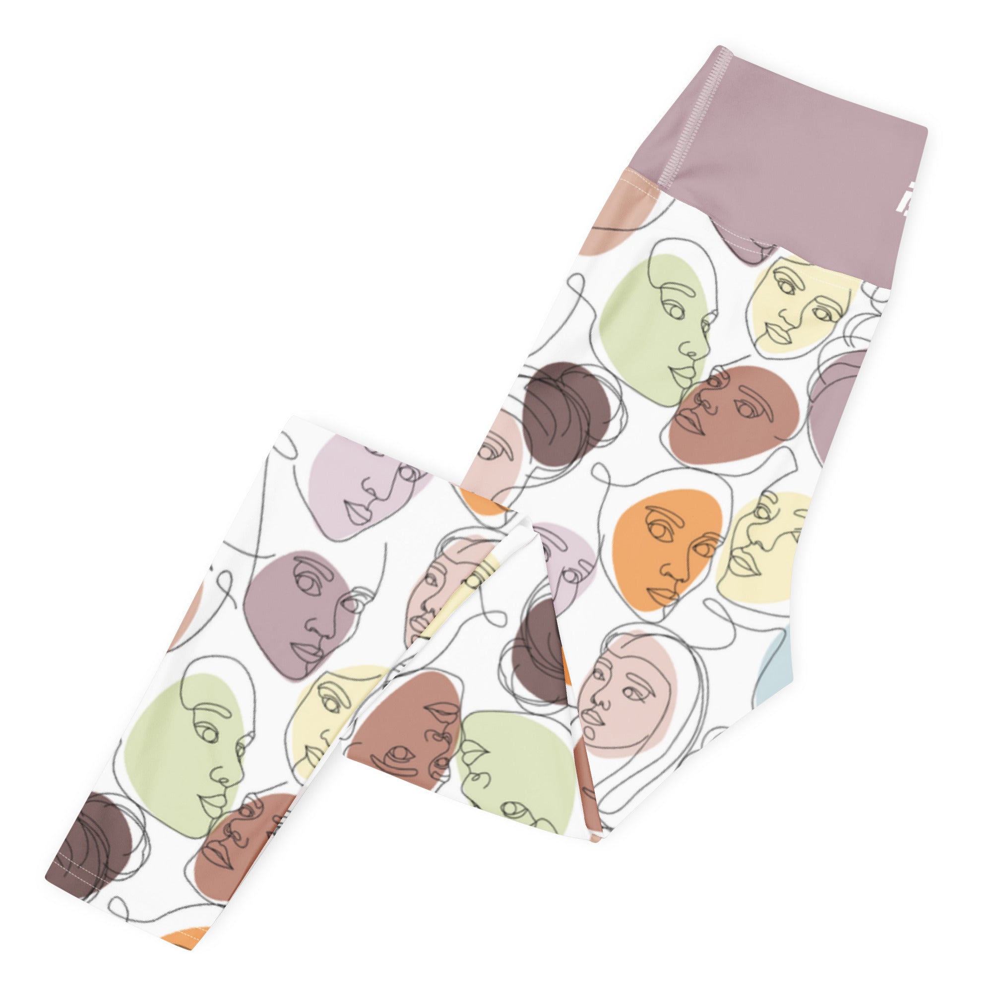 Mindful muse abstract yoga leggings with soft colors, eco-friendly women’s activewear left folded view