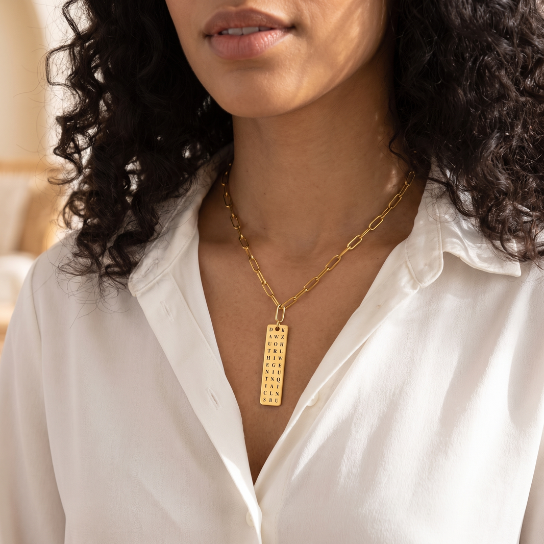 Custom Authentic. Original. Unique. Vertical Bar Word Search Necklace