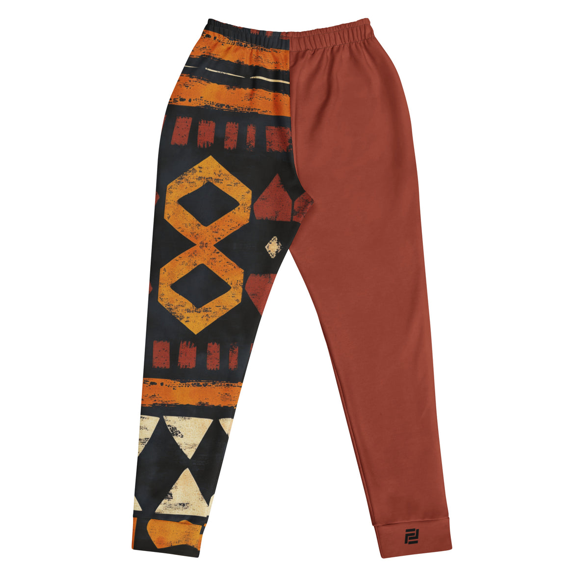 "Rooted Royalty" statement joggers with rust colorblock, women’s bold activewear back view