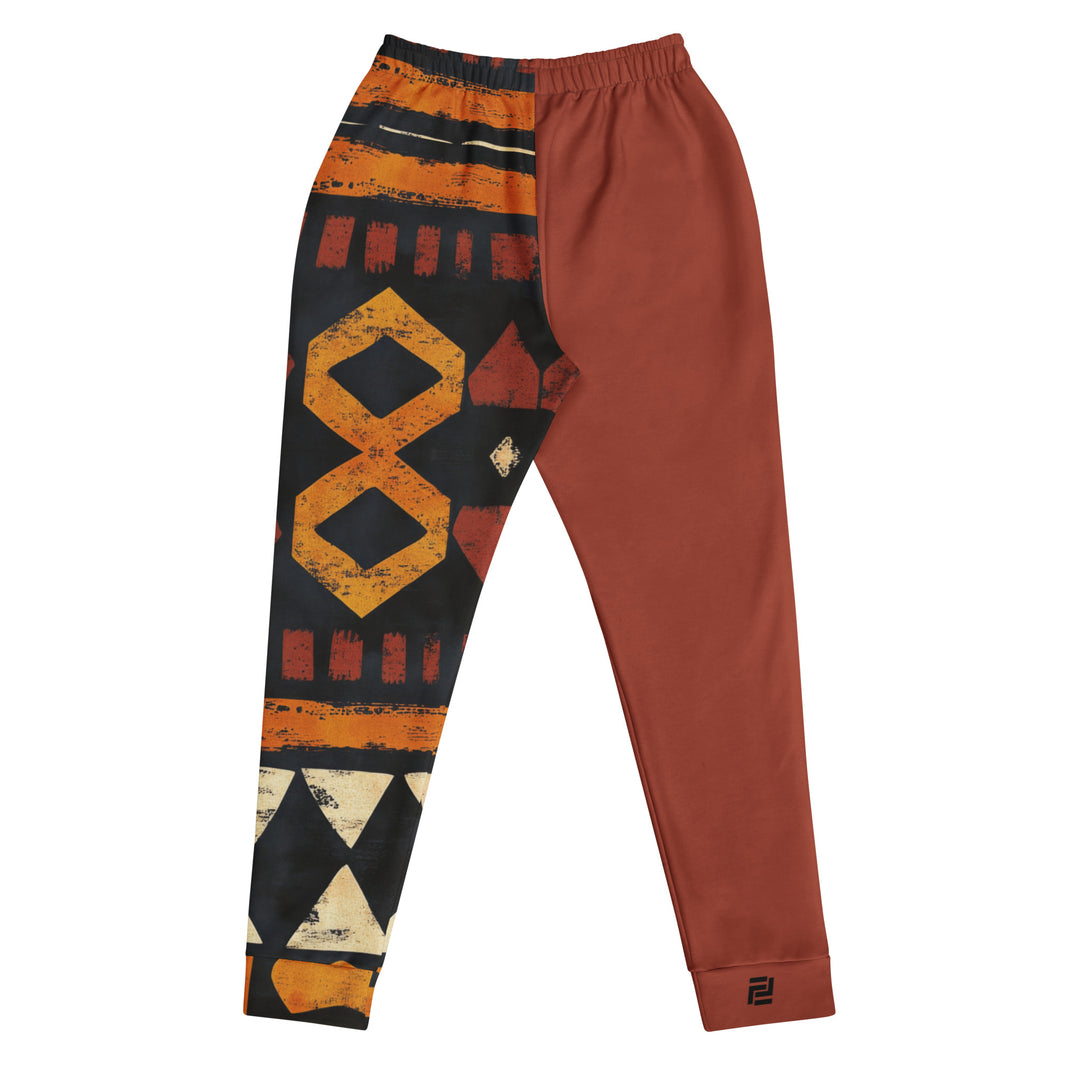 "Rooted Royalty" statement joggers with rust colorblock, women’s bold activewear back view