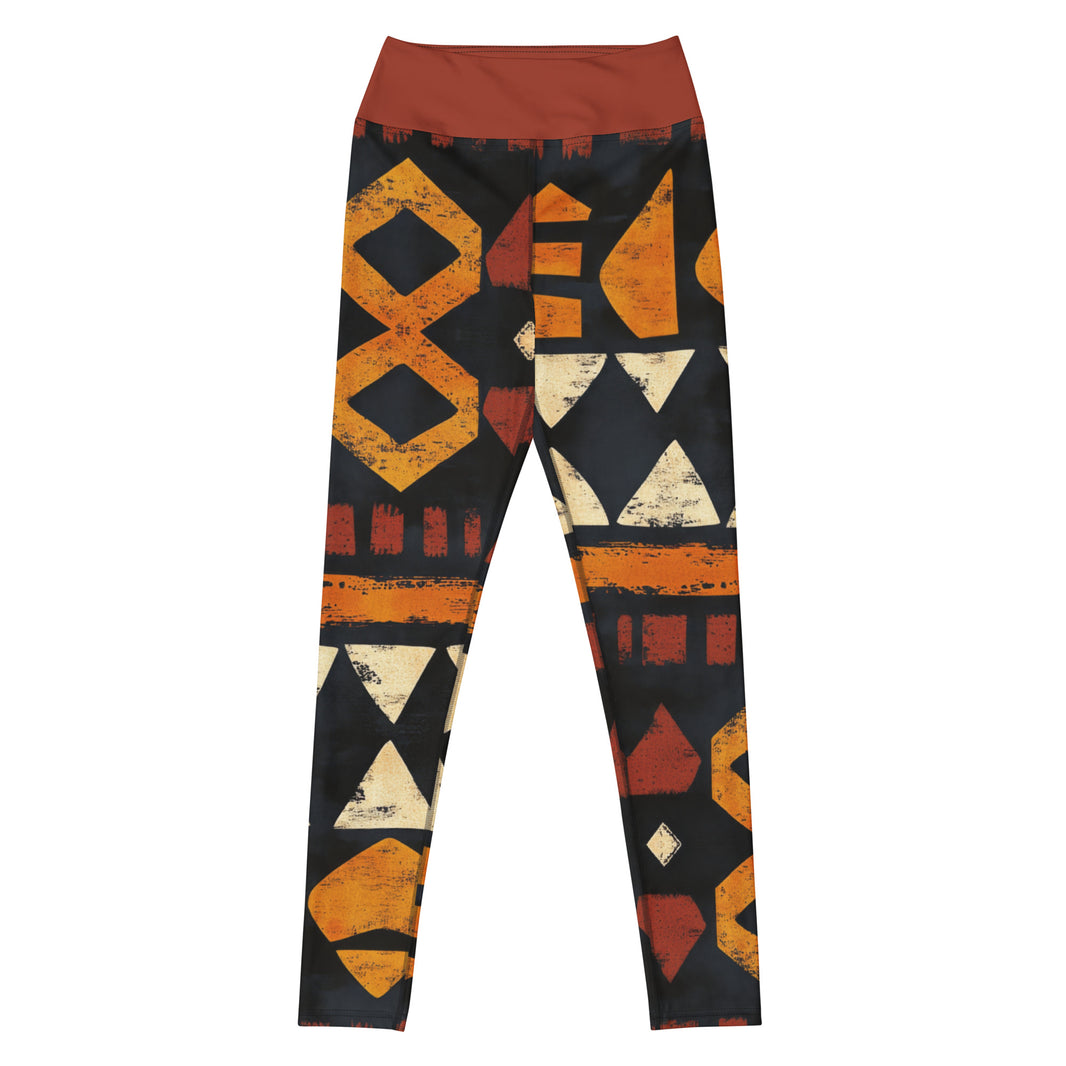 Rooted royalty statement yoga leggings with bold colors, eco-friendly women’s activewear front viewn