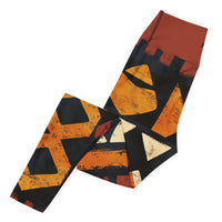 Rooted royalty statement yoga leggings with bold colors, eco-friendly women’s activewear left folded viewn