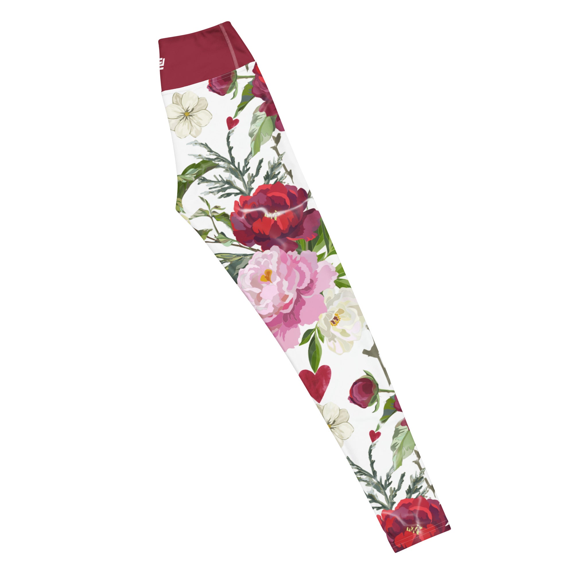 Roses of Grace floral yoga leggings with soft colors, eco-friendly women’s activewear right long view