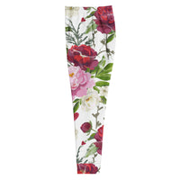"Roses of Grace" floral joggers with red colorblock, women’s bold activewear left view