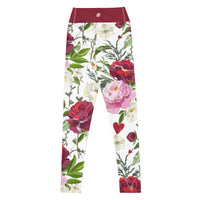 Roses of Grace floral yoga leggings with soft colors, eco-friendly women’s activewear back view