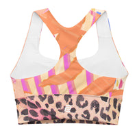 "Starburst Jungle" longline sports bra with cheetah band, medium-high support activewear back view