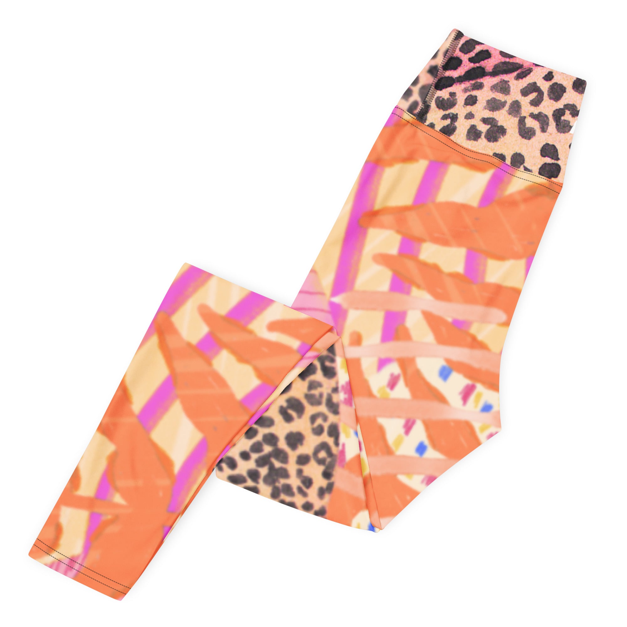Starburst Jungle statement leggings with animal print, eco-friendly women’s activewear left folded view