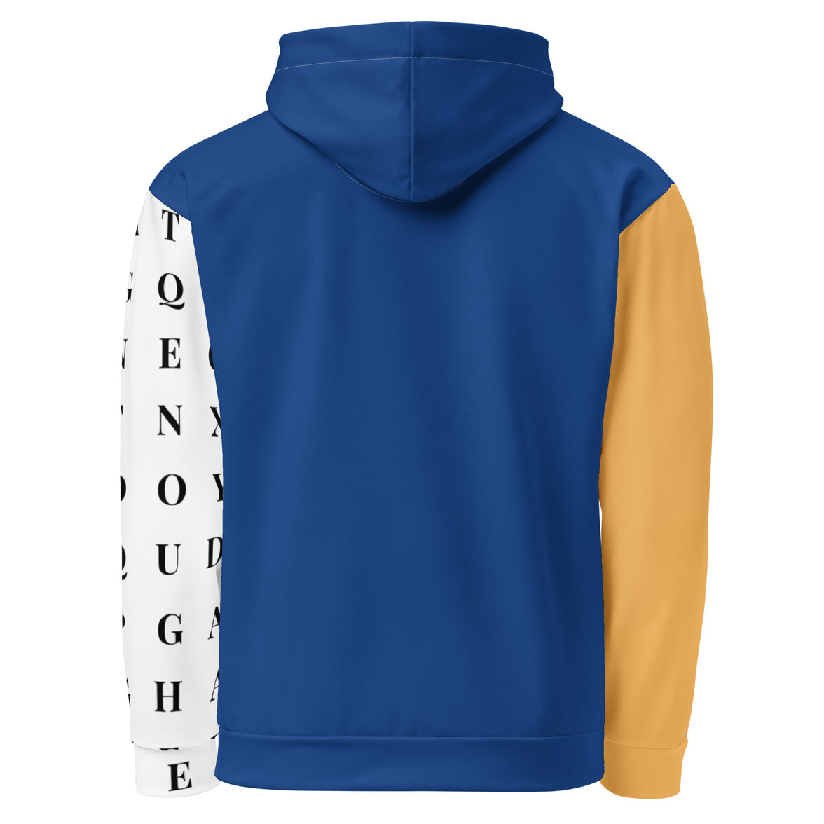 The gold standard blue hoodie with no back message back view