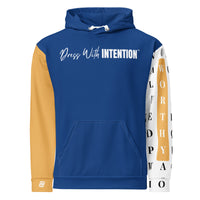 The gold standard blue hoodie with no back message front view