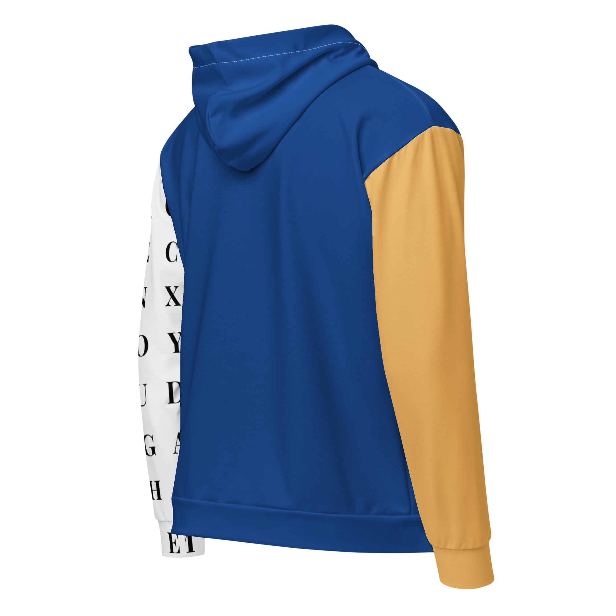 The gold standard blue zip hoodie with no back message back view